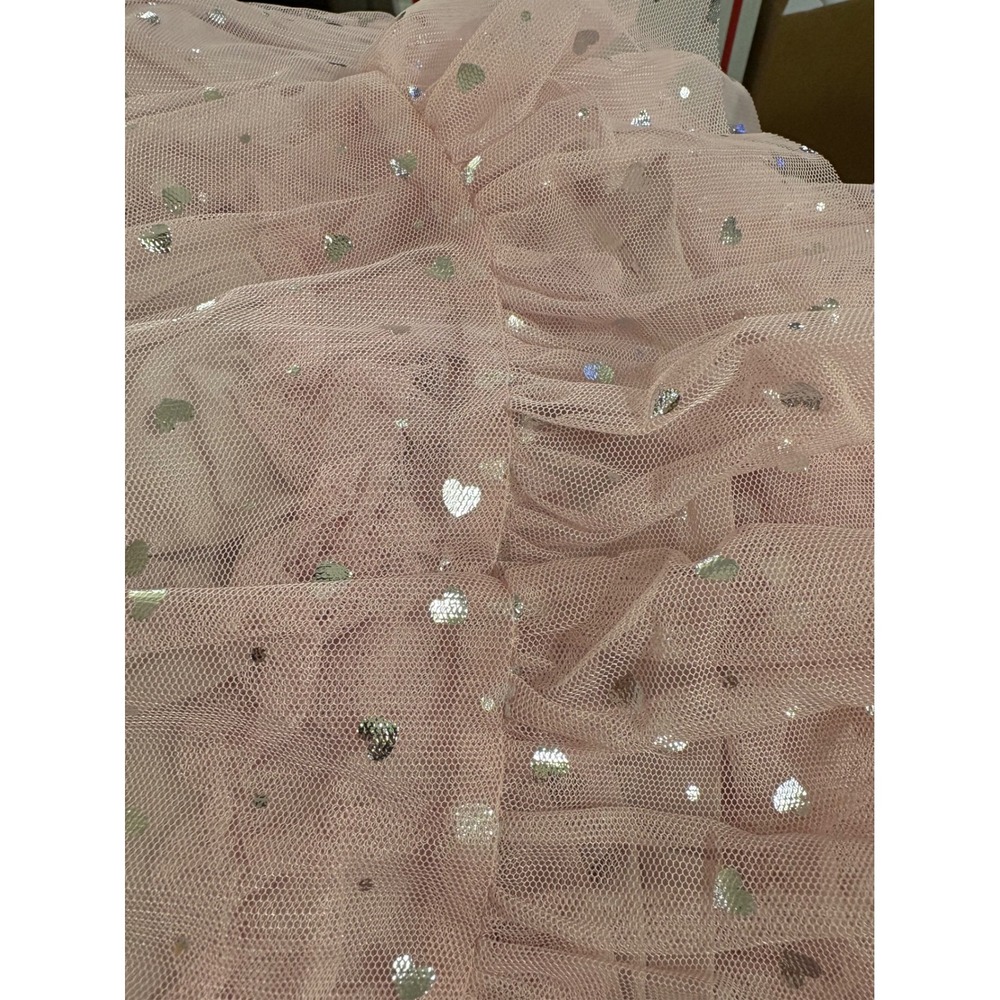 18 mos Pink Tulle Heart Print Baby Dress Diaper Cover Silver Foil Hearts Party - Picture 5 of 8